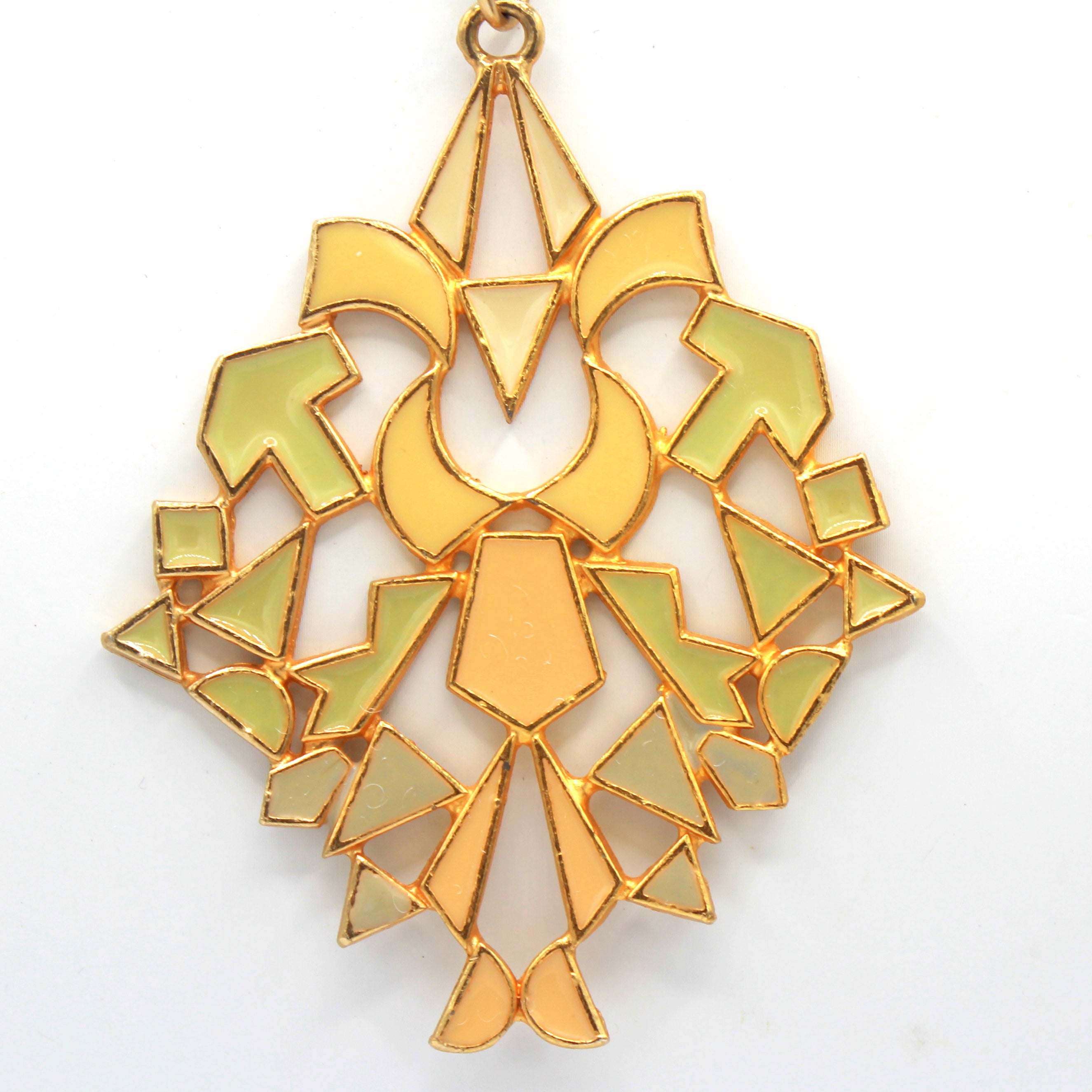 Vintage JULIANA 1973 Kaleidoscope Three Color Enamel Pendant Necklace Book Piece IIJJ#23