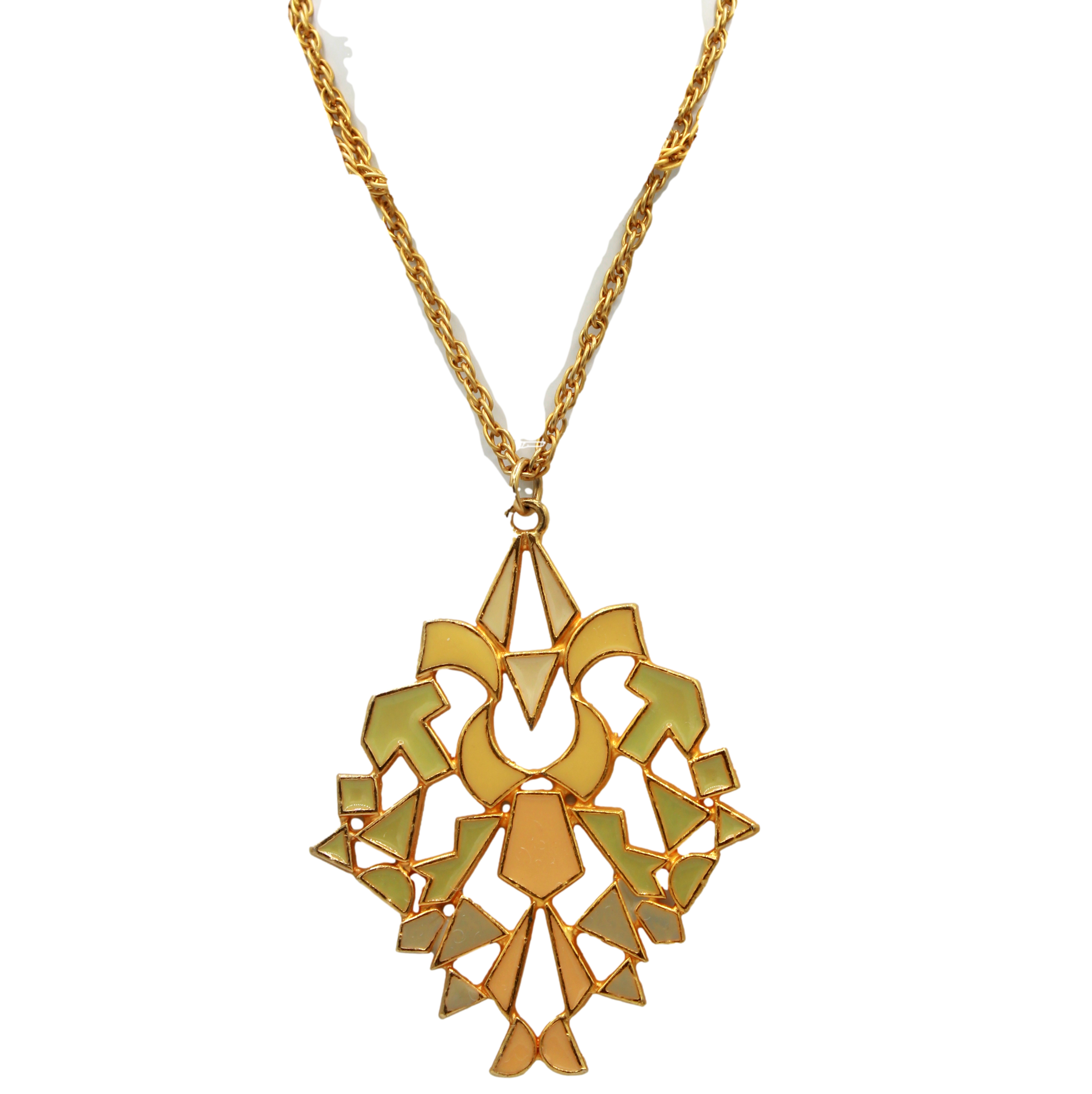 Vintage JULIANA 1973 Kaleidoscope Three Color Enamel Pendant Necklace Book Piece IIJJ#23