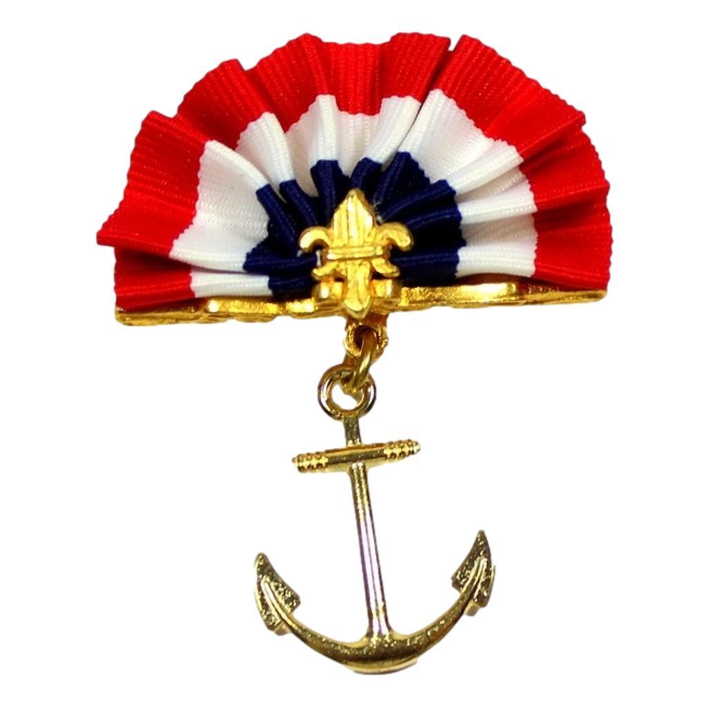 VTG JULIANA NOS Nautical Anchor Patriotic Pleated Ribbon Brooch Red IIJJ#8861