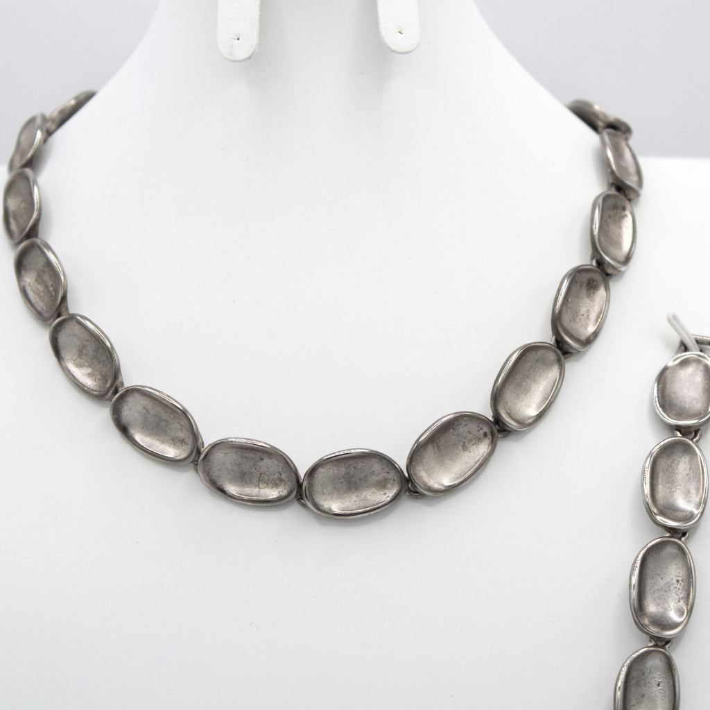 Vintage MODERNIST Abstract Silvertoned Sections Necklace Bracelet Earrings Set