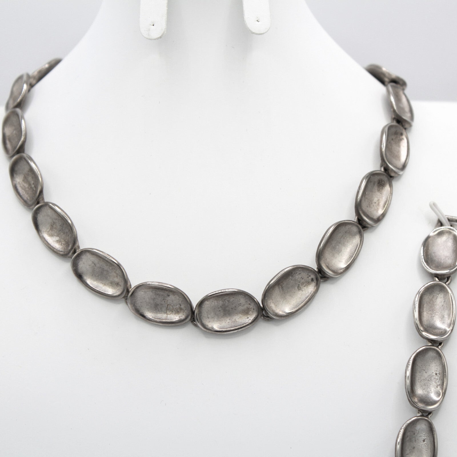 Vintage MODERNIST Abstract Silvertoned Sections Necklace Bracelet Earrings Set
