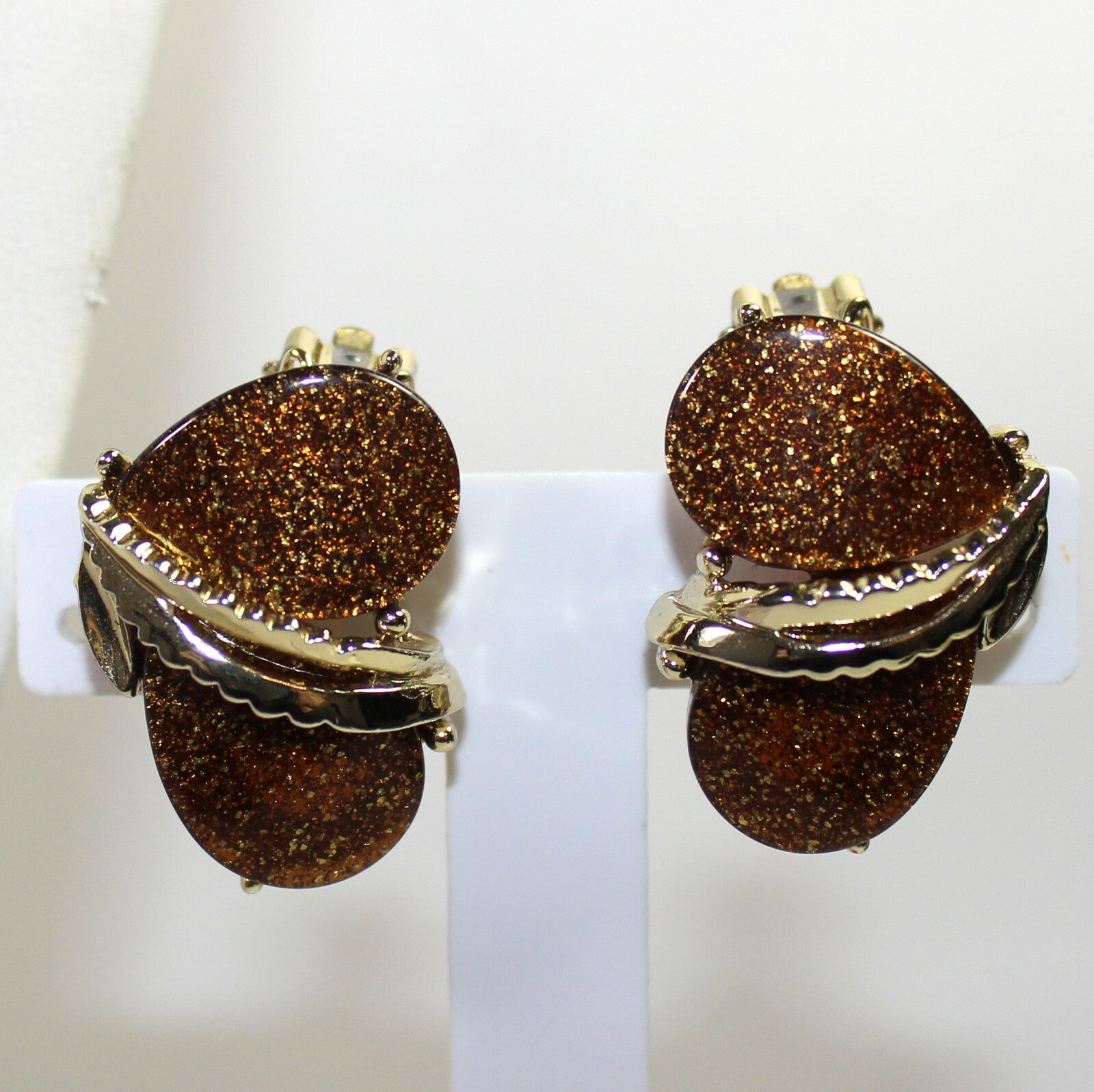 Vintage Copper Gold Glitter Brown Thermoset Necklace Bracelet Earrings Parure