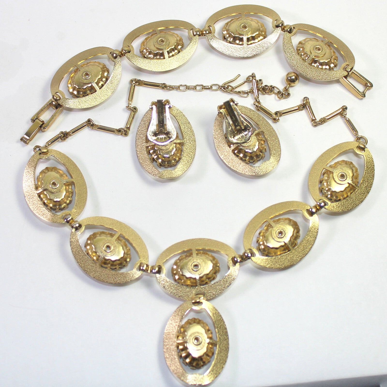 Vintage WATERMELON Vitrail Rhinestone Statement Necklace Bracelet Earrings Set