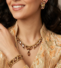 Vintage Topaz Yellow Rhinestone Large Hexagon Necklace Bracelet Earrings Set