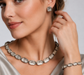 Vintage MODERNIST Abstract Silvertoned Sections Necklace Bracelet Earrings Set