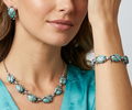 Vintage Glass Turquoise Matrix Cabochon Vine Wrap Necklace Bracelet Earrings Set
