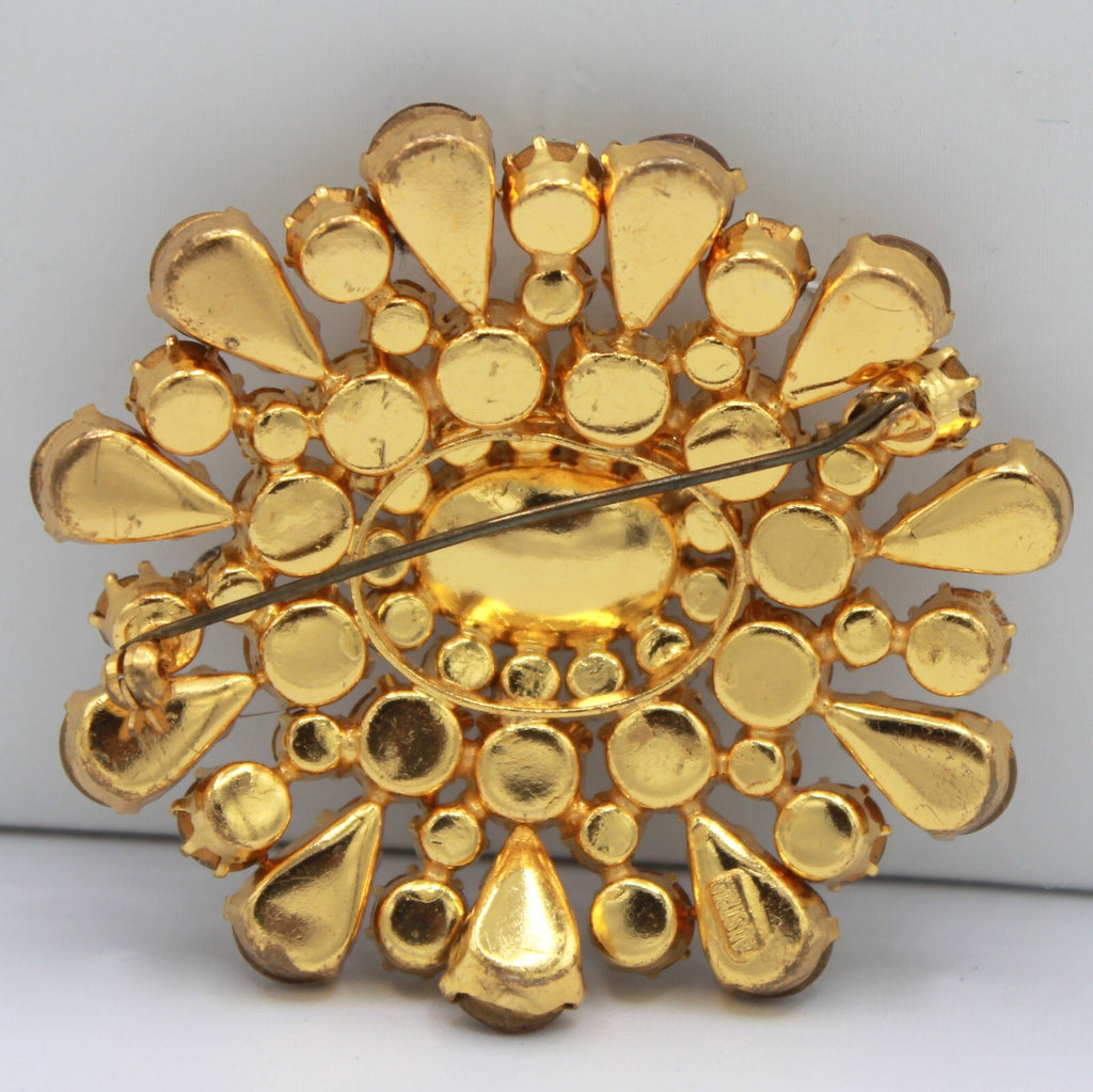 Vintage AUSTRIA Topaz Clear Rhinestone Large Dimensional Brooch