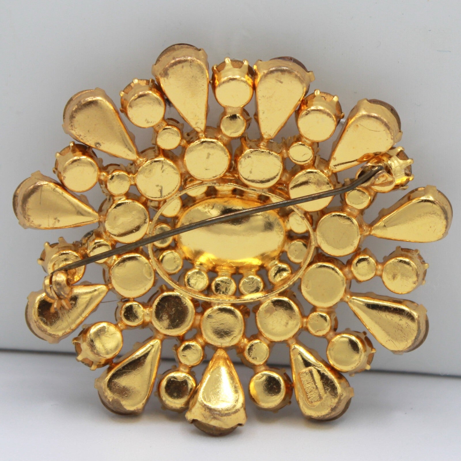 Vintage AUSTRIA Topaz Clear Rhinestone Large Dimensional Brooch