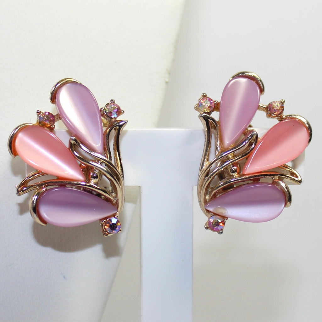 VTG ART Pastel Pink Lavender Thermoset Rhinestone Necklace Bracelet Earrings Set