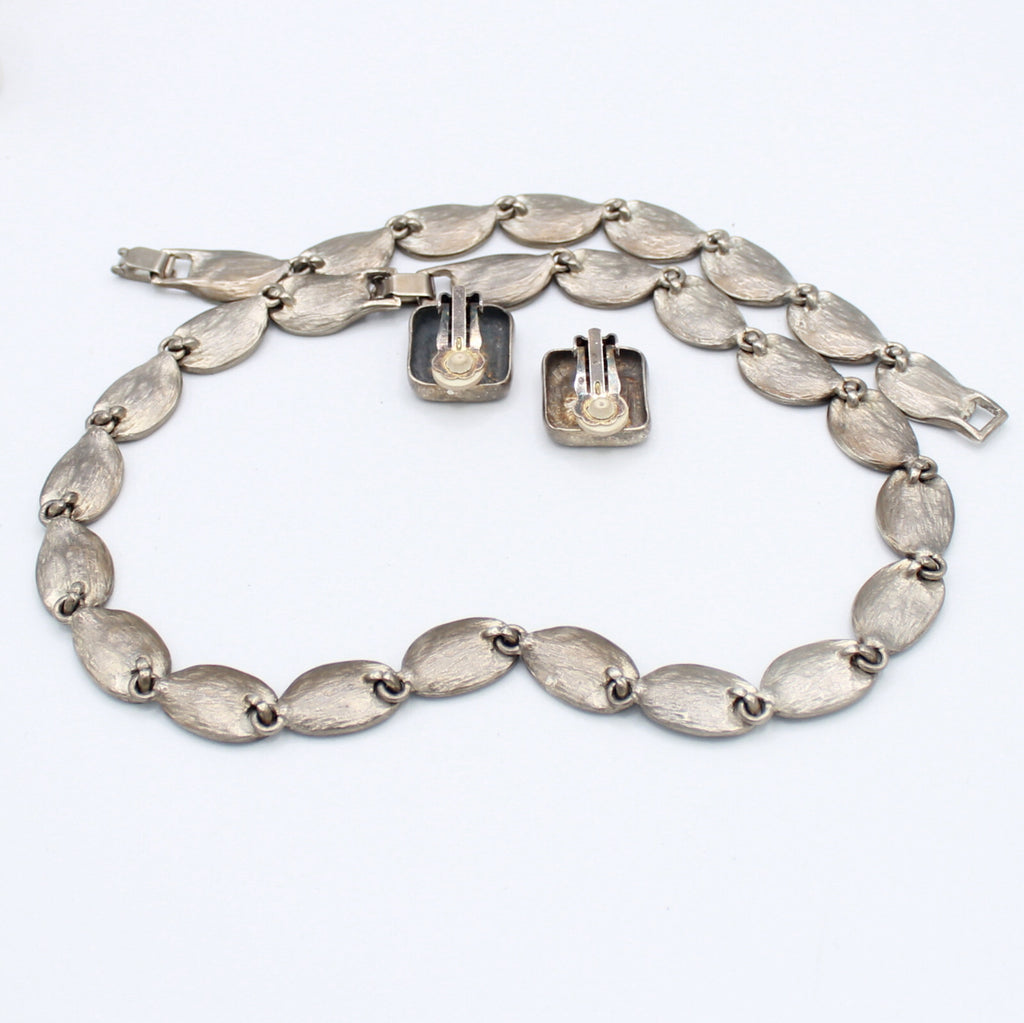 Vintage MODERNIST Abstract Silvertoned Sections Necklace Bracelet Earrings Set