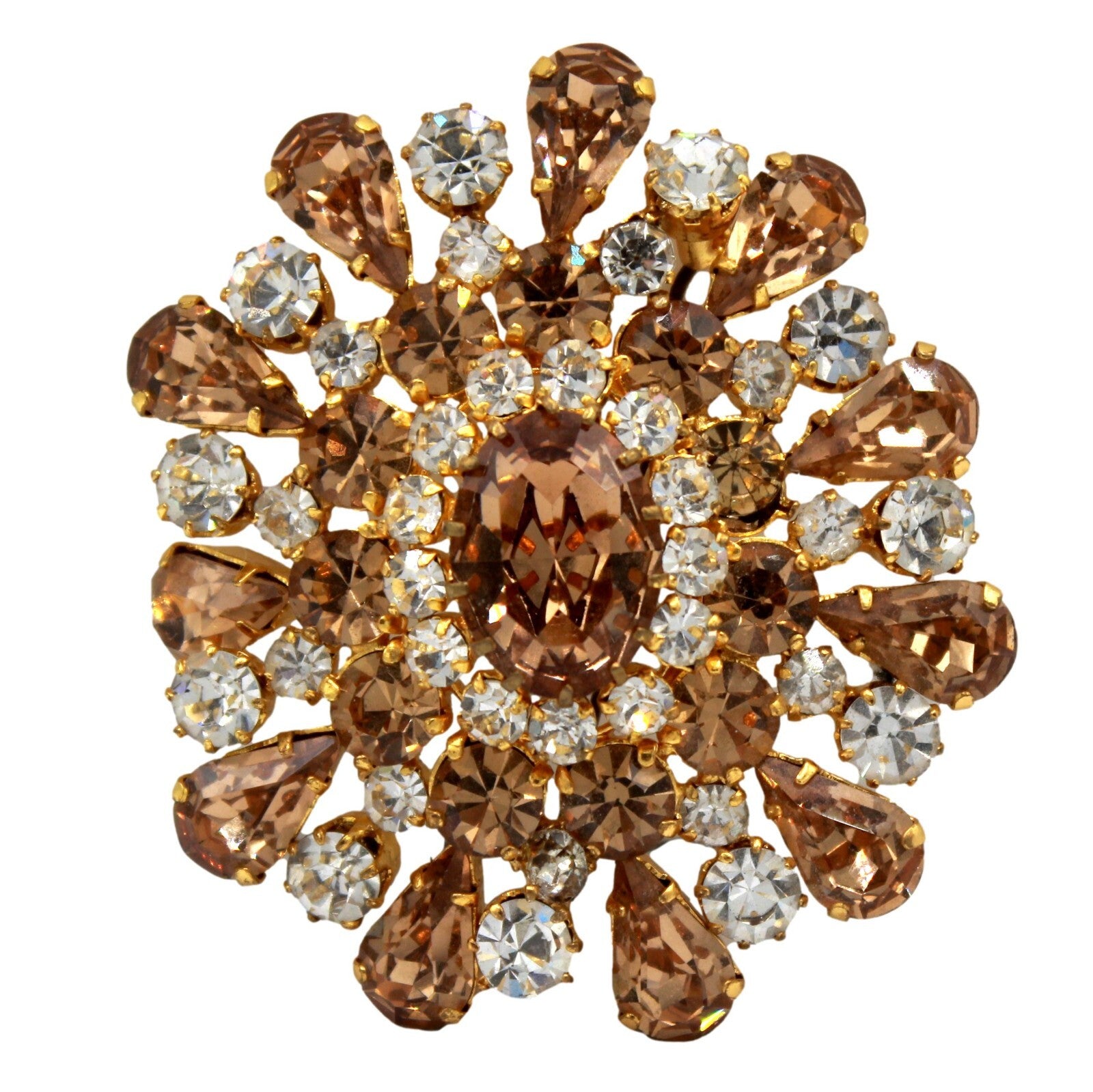 Vintage AUSTRIA Topaz Clear Rhinestone Large Dimensional Brooch
