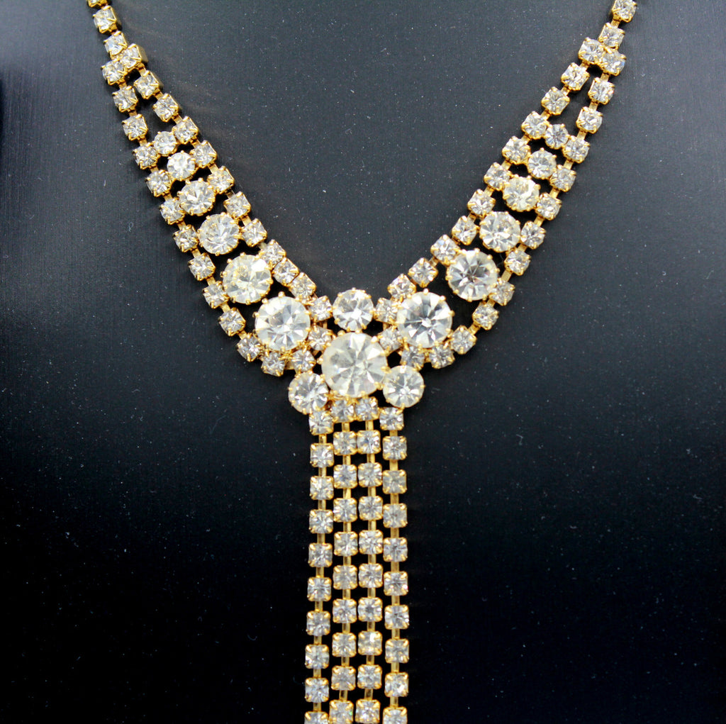Vintage Sparkling Statement CLEAR RHINESTONE Ring Necklace Bracelet Earrings Set