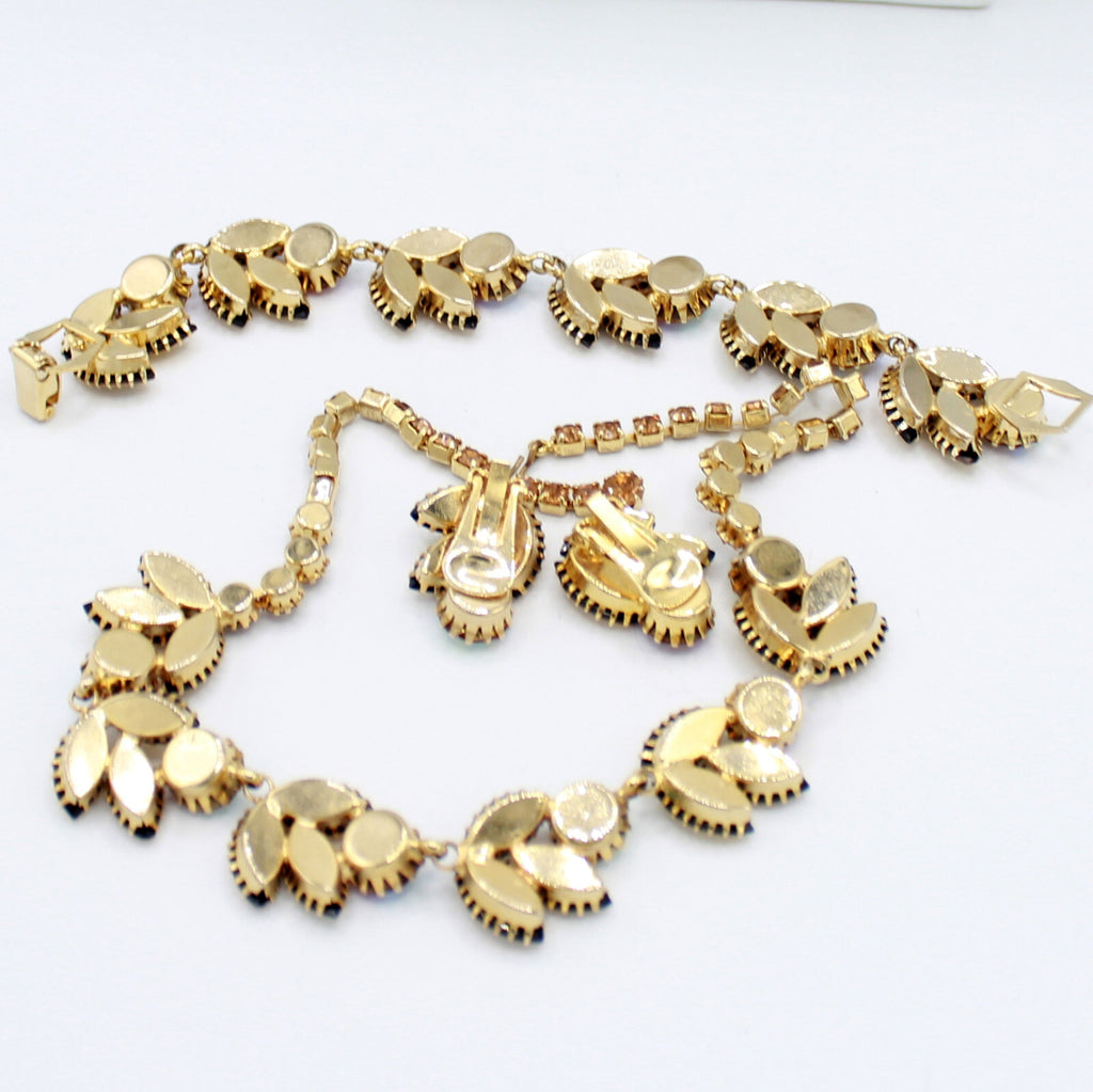 Vintage AURUM GOLD Rhinestone Pink AB Topaz Necklace Bracelet Earrings Set