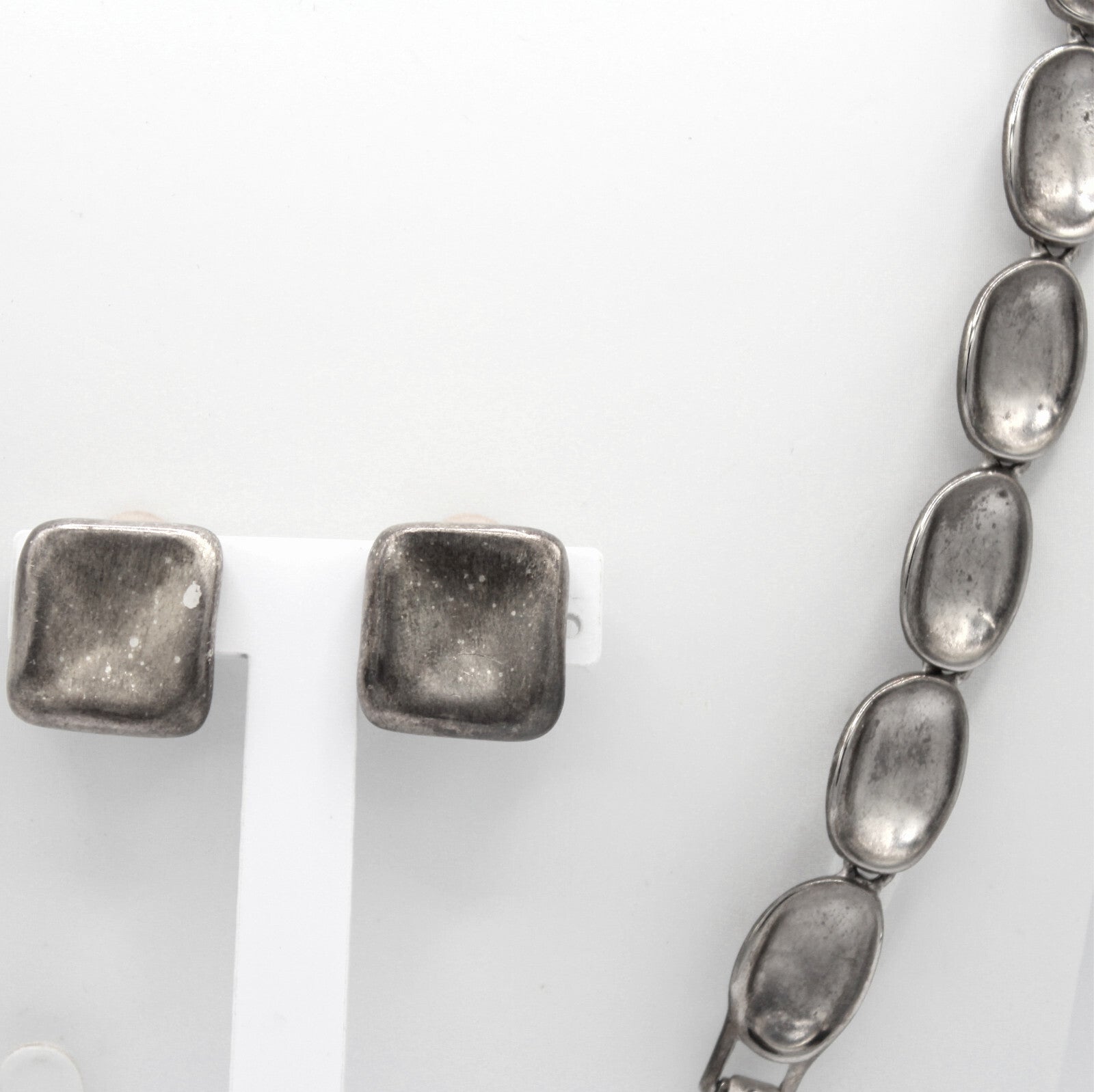 Vintage MODERNIST Abstract Silvertoned Sections Necklace Bracelet Earrings Set