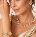 Vintage AB RHINESTONE Brushed Gold Toned Feather Necklace Bracelet Earrings Set