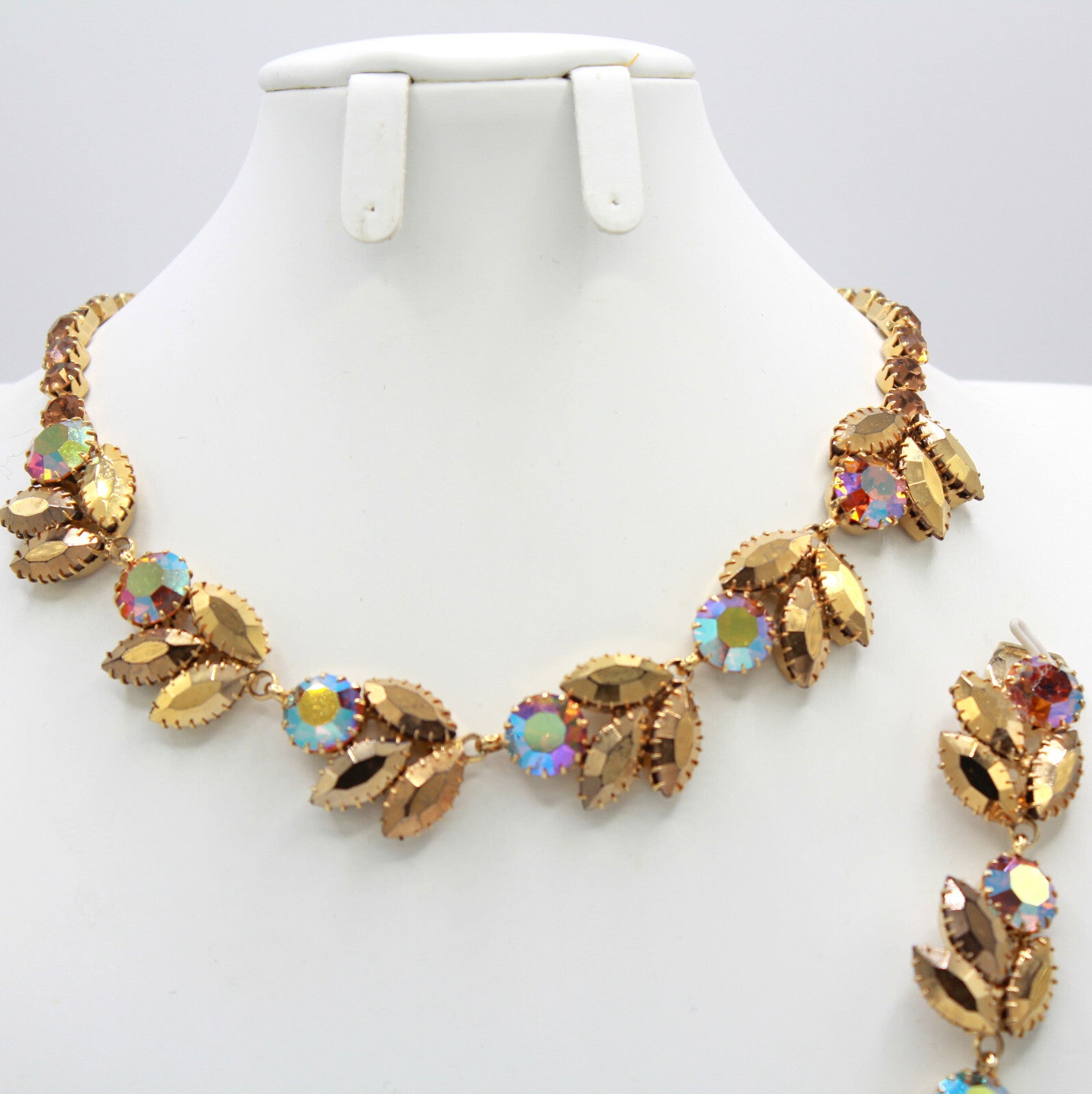 Vintage AURUM GOLD Rhinestone Pink AB Topaz Necklace Bracelet Earrings Set