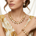 Vintage Clear Rhinestone Golden CALLA LILY Flower Necklace Bracelet Earrings Set