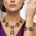 Vintage WATERMELON Vitrail Rhinestone Statement Necklace Bracelet Earrings Set