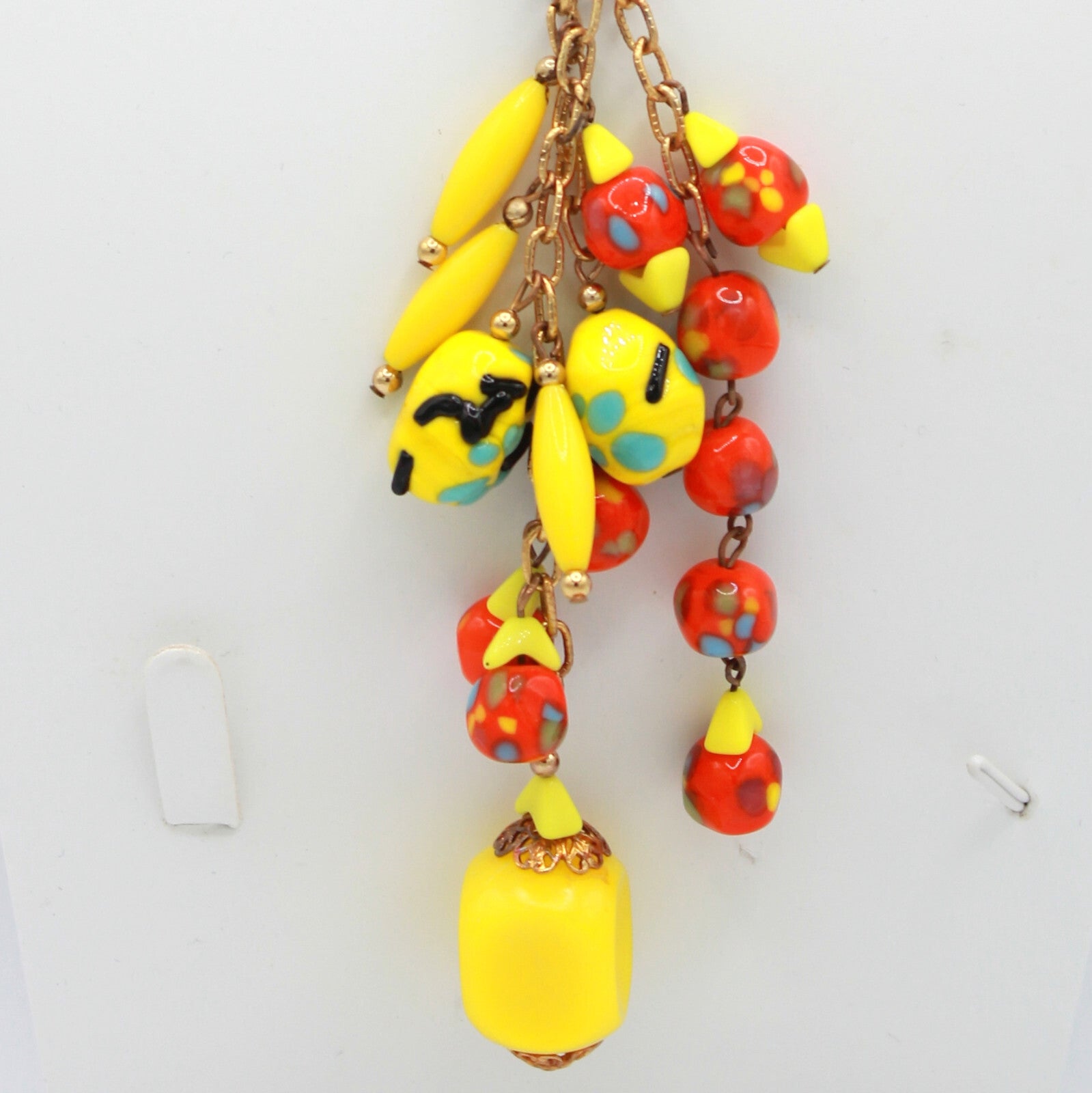 VTG HOBE Orange Yellow Lampwork Murano Glass Bead Dangle Fringe Lariat Necklace