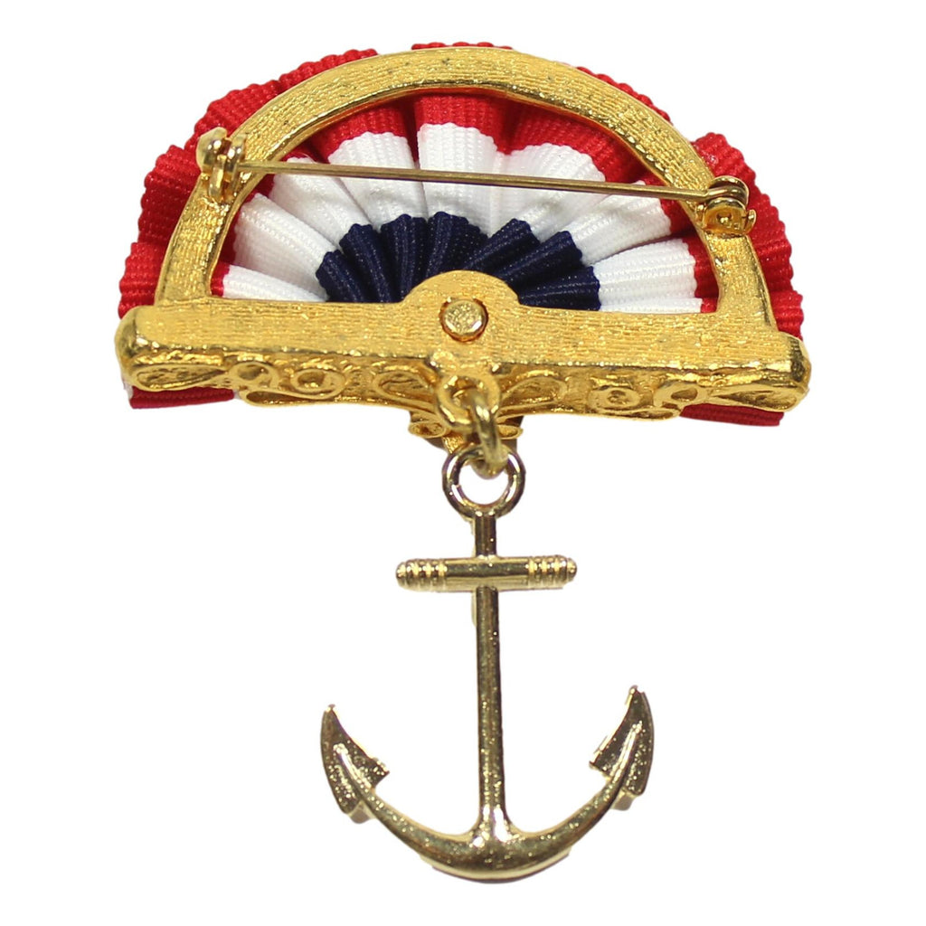 VTG JULIANA NOS Nautical Anchor Patriotic Pleated Ribbon Brooch Red IIJJ#8861