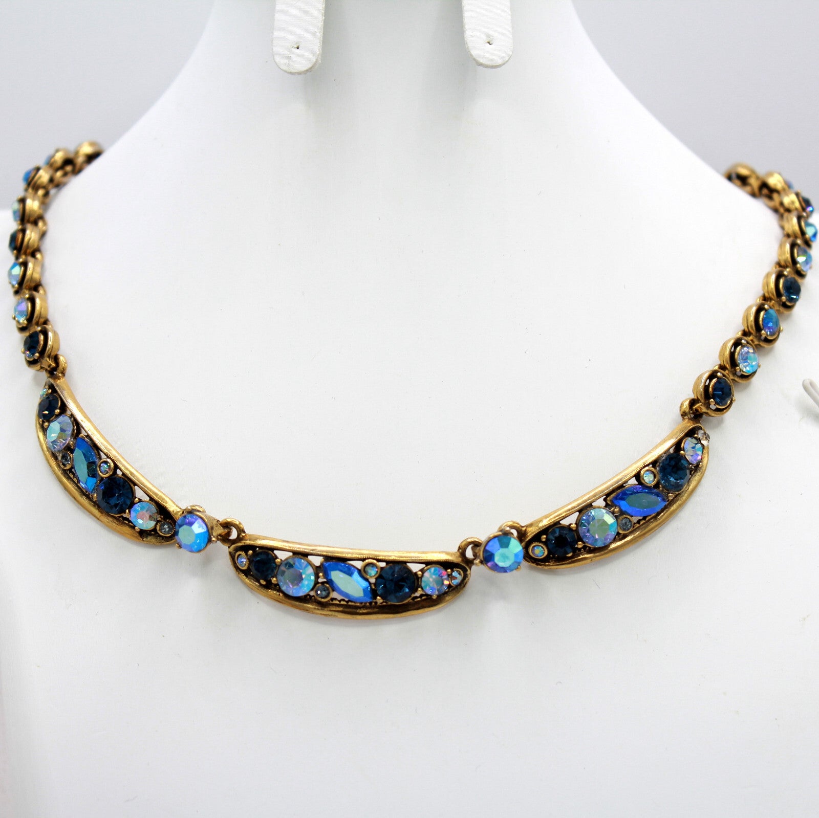 Vintage 1959 HOLLYCRAFT Blue AB Rhinestone Necklace Hinged Bracelet Set