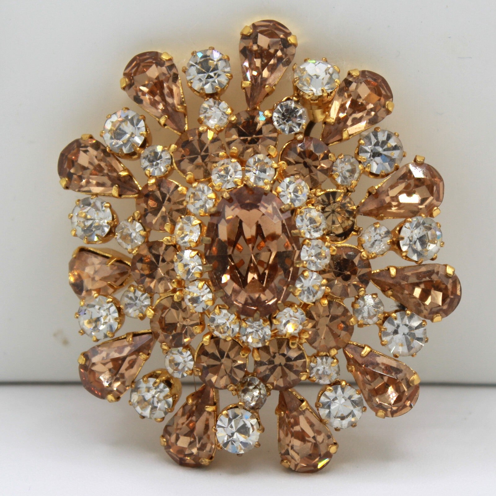 Vintage AUSTRIA Topaz Clear Rhinestone Large Dimensional Brooch
