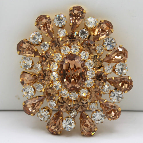 Vintage AUSTRIA Topaz Clear Rhinestone Large Dimensional Brooch