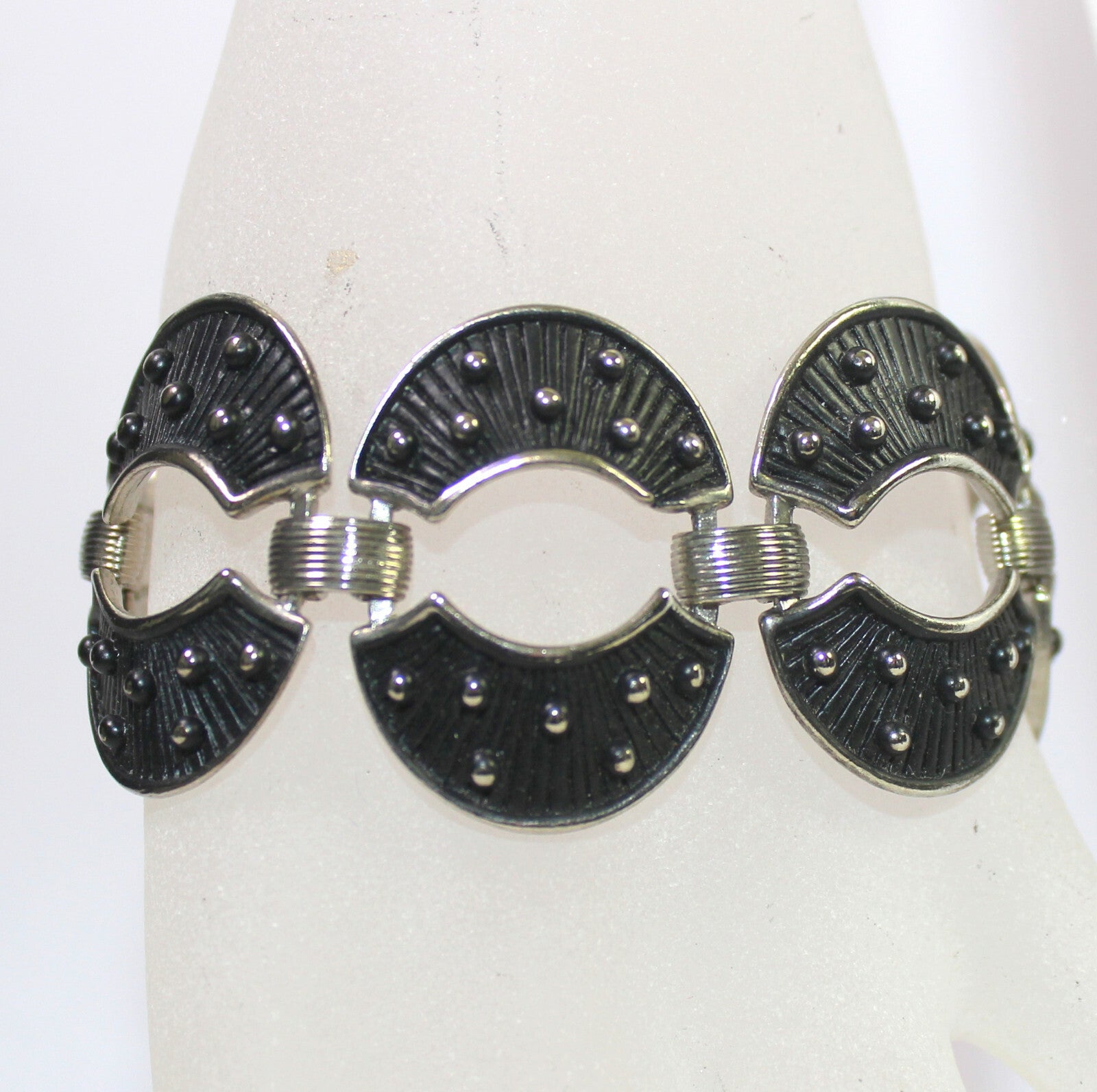 Vintage JUDY LEE Black Enamel Textured Polka Dot Necklace Bracelet Earrings Set