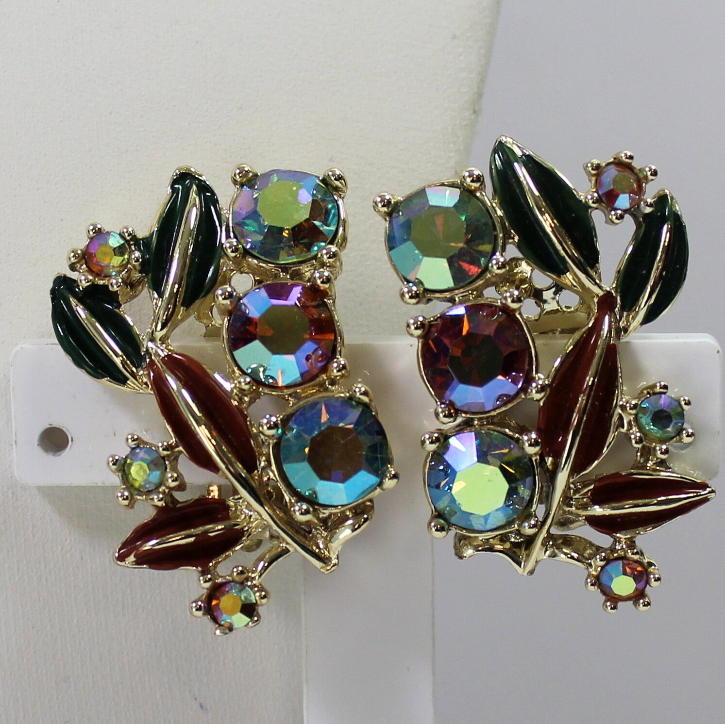 Vintage TARA Fall Colors Enamel Rhinestone Leaf Necklace Bracelet Earrings Set