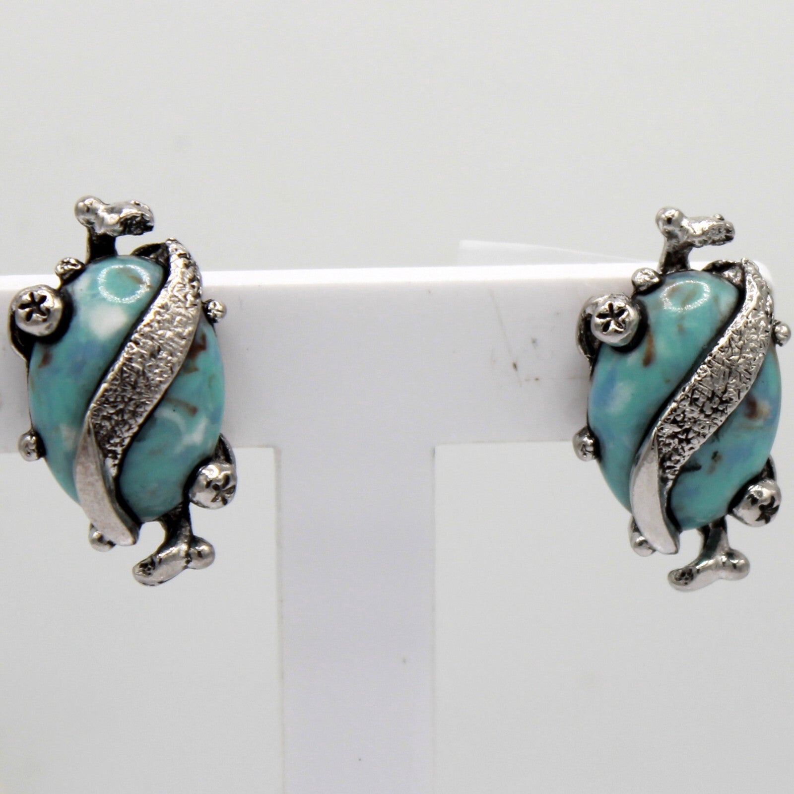 Vintage Glass Turquoise Matrix Cabochon Vine Wrap Necklace Bracelet Earrings Set