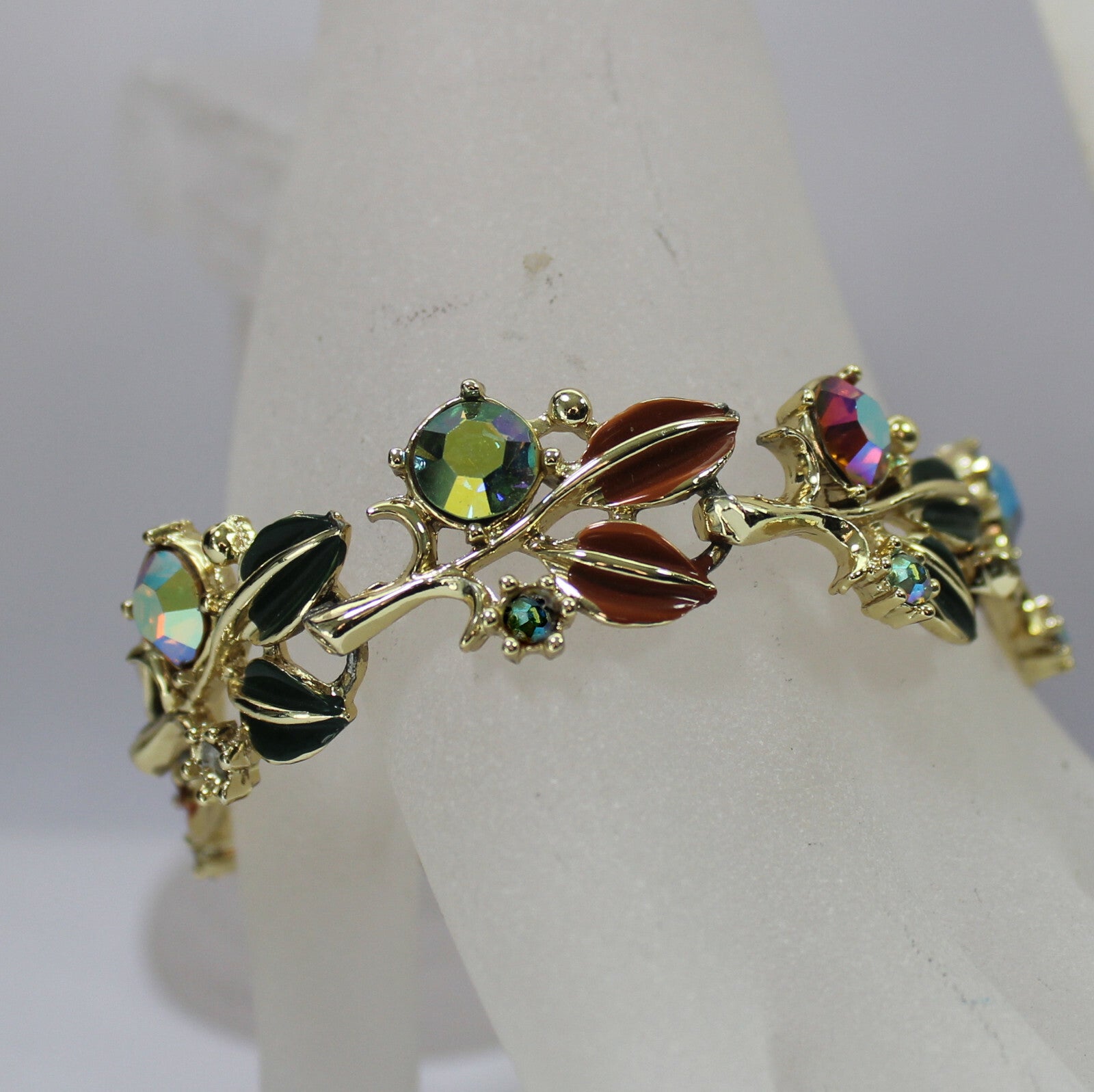 Vintage TARA Fall Colors Enamel Rhinestone Leaf Necklace Bracelet Earrings Set