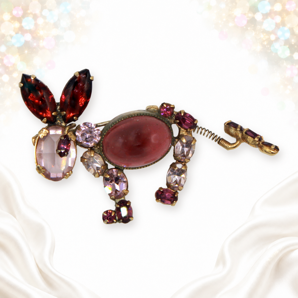 Schreiner figural donkey brooch second front angle showing rhinestone detail
