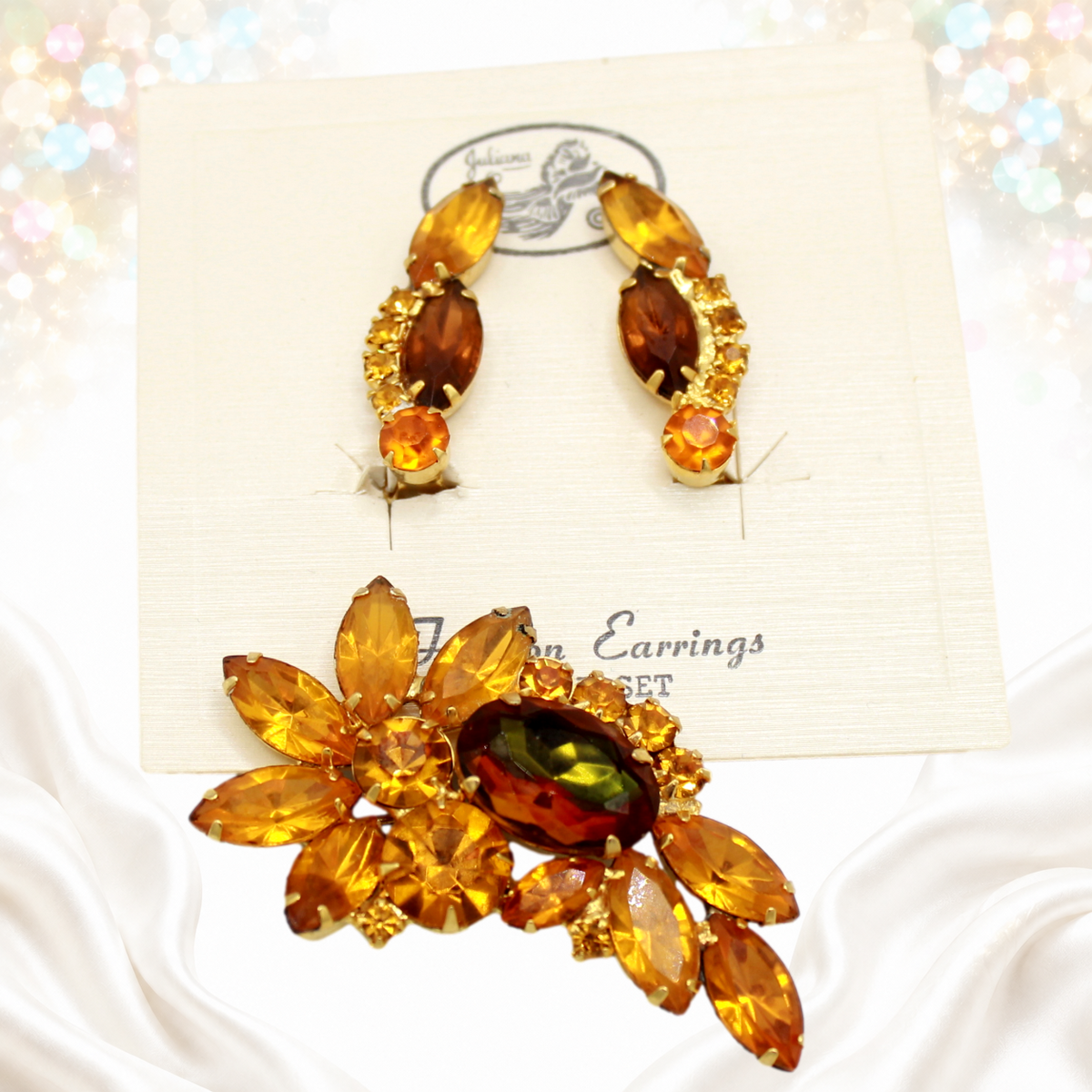 Juliana clip ear climber earrings above fall watermelon vitrail rhinestone spray brooch