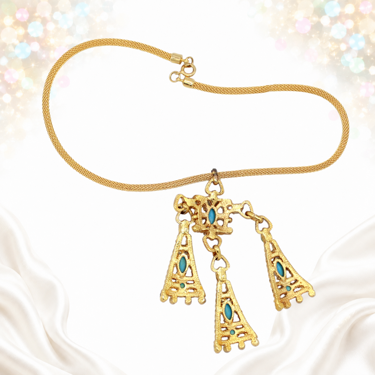 Reverse side of vintage Juliana pendant necklace and chain clasp