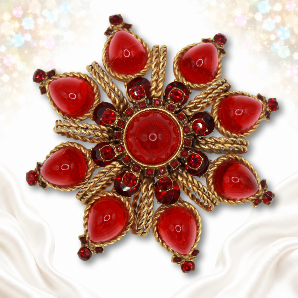 Front red cabochon Juliana brooch