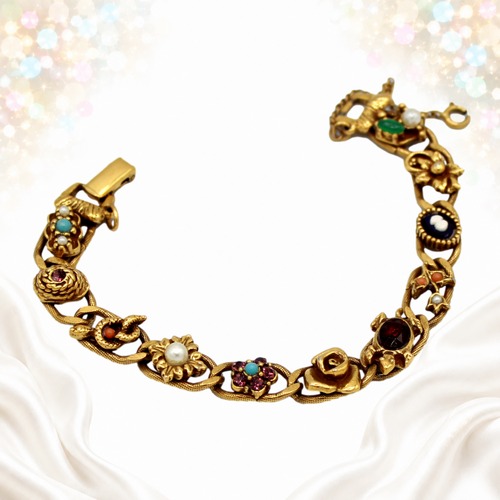 Goldette antiqued gold-tone figural link bracelet, alternate front view