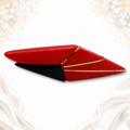 Vintage red and black geometric plastic Art Deco revival brooch with flexible gold-colored inset strips