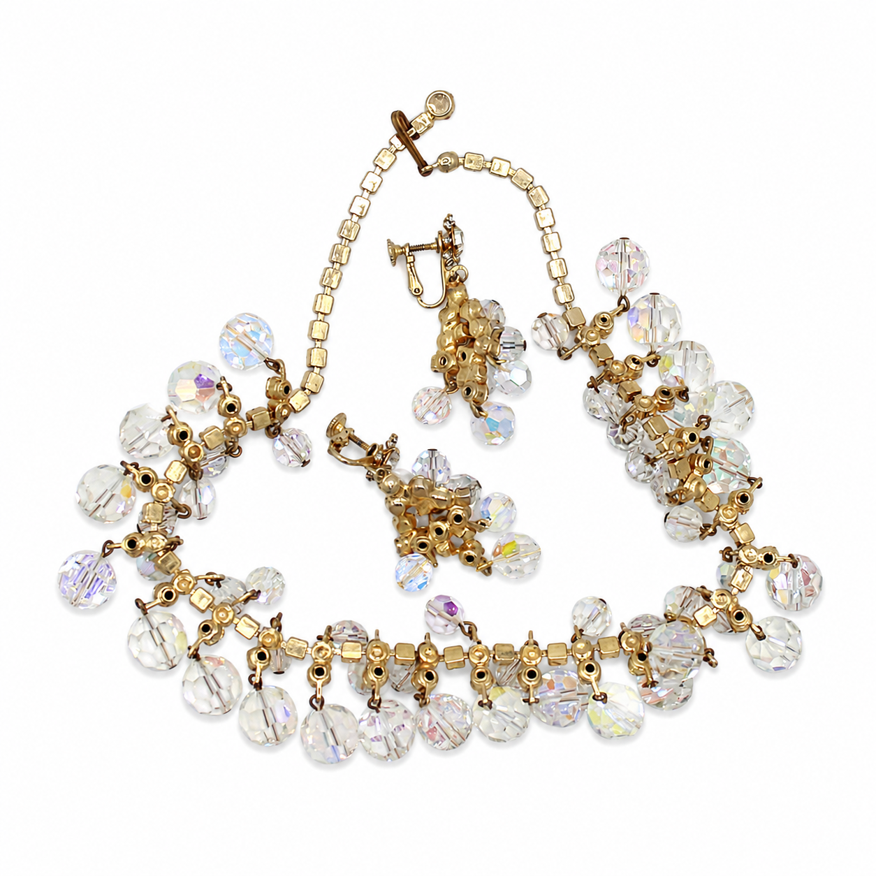Vintage Juliana Clear AB Crystal Rhinestone Necklace Earrings Set IIJJ#9390