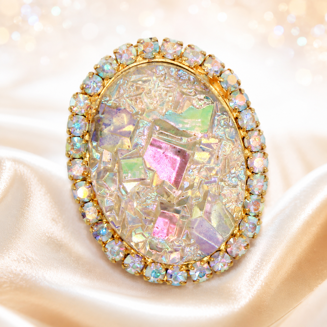 Vintage Juliana AB Geode Rhinestone Brooch Pendant IIJJ#9391
