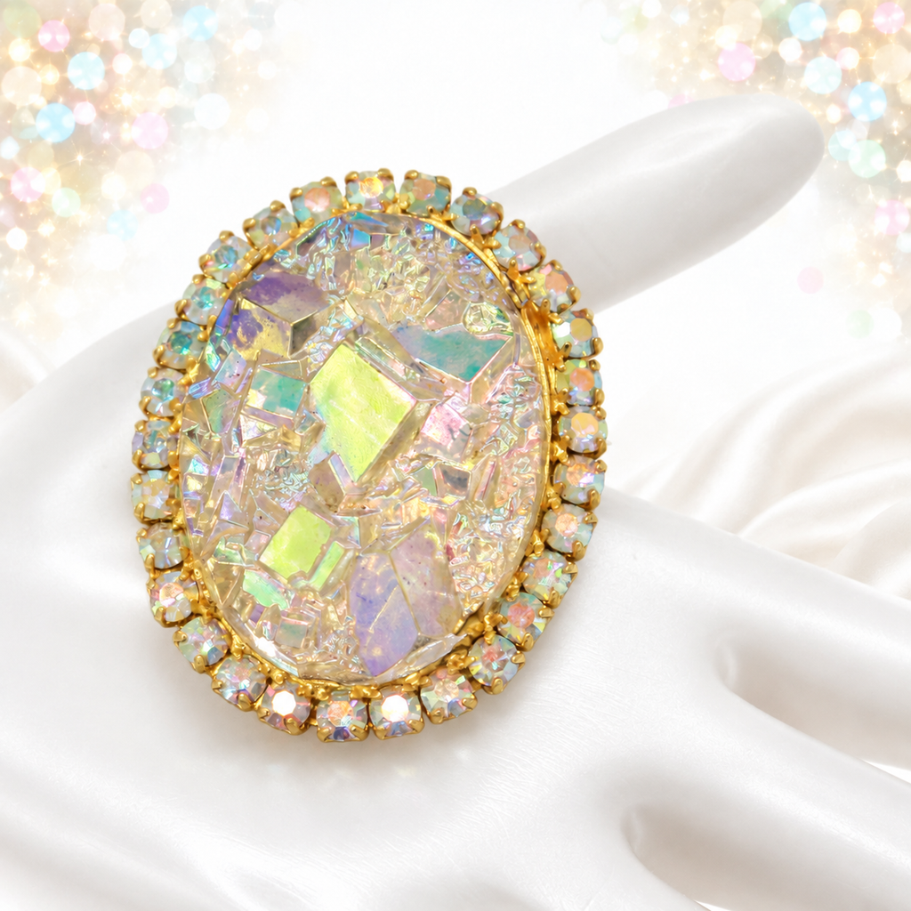 Vintage Juliana AB Geode Rhinestone Brooch Pendant IIJJ#9391
