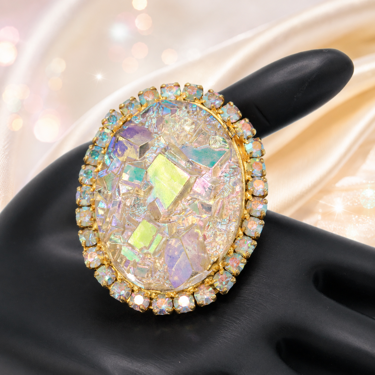 Vintage Juliana AB Geode Rhinestone Brooch Pendant IIJJ#9391