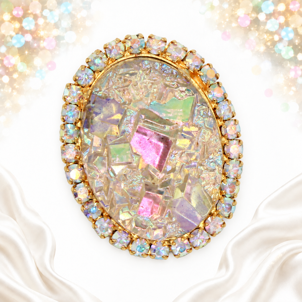 Vintage Juliana AB Geode Rhinestone Brooch Pendant IIJJ#9391