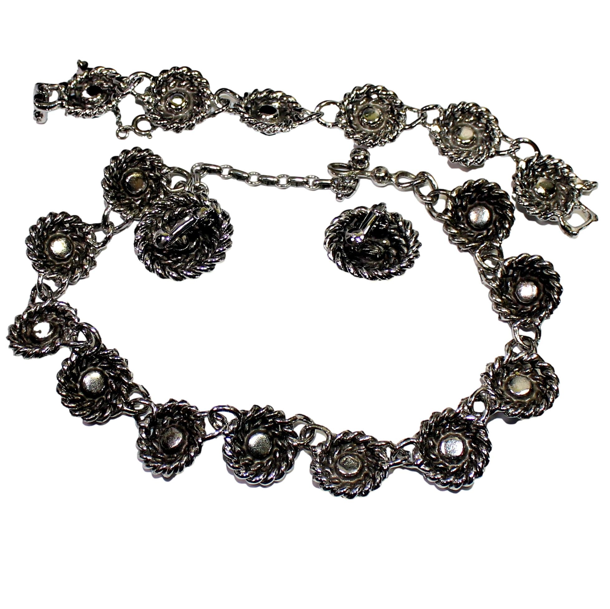 Vintage CORO Pegasus Blue AB Rhinestone Braided Necklace Bracelet Earrings Set