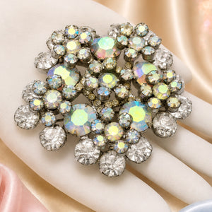 Vintage JULIANA Clear & Aurora Borealis Snowflake Rhinestone Brooch IIJJ#9330