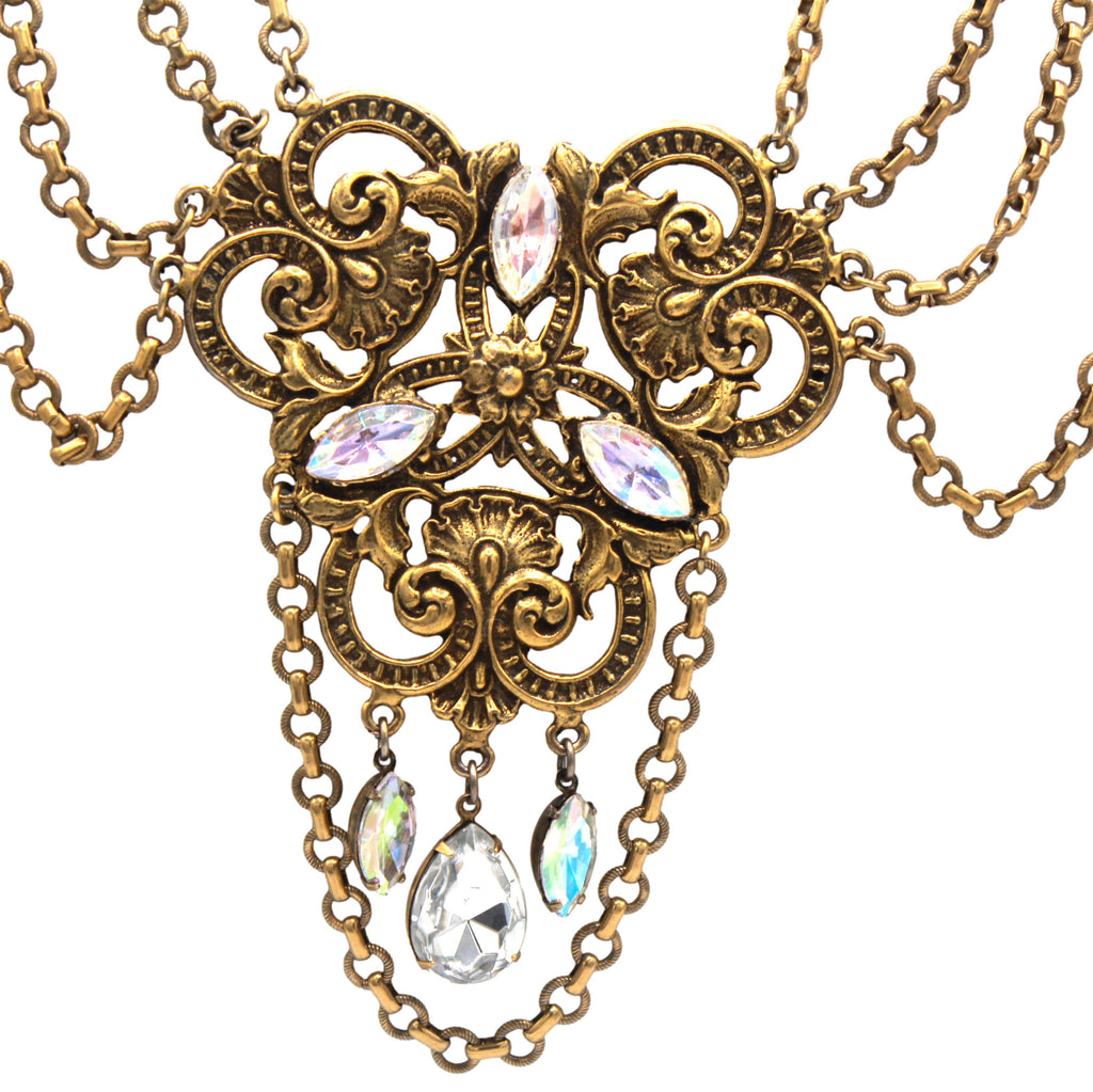 Vintage JULIANA Clear Rhinestone Baroque Festoon Swag Statement Necklace IIJJ#8745
