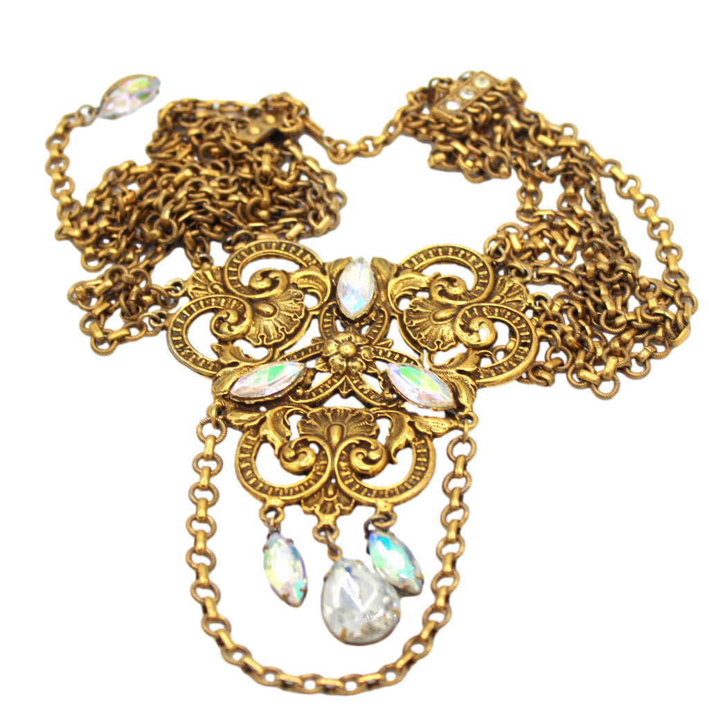 Vintage JULIANA Clear Rhinestone Baroque Festoon Swag Statement Necklace IIJJ#8745