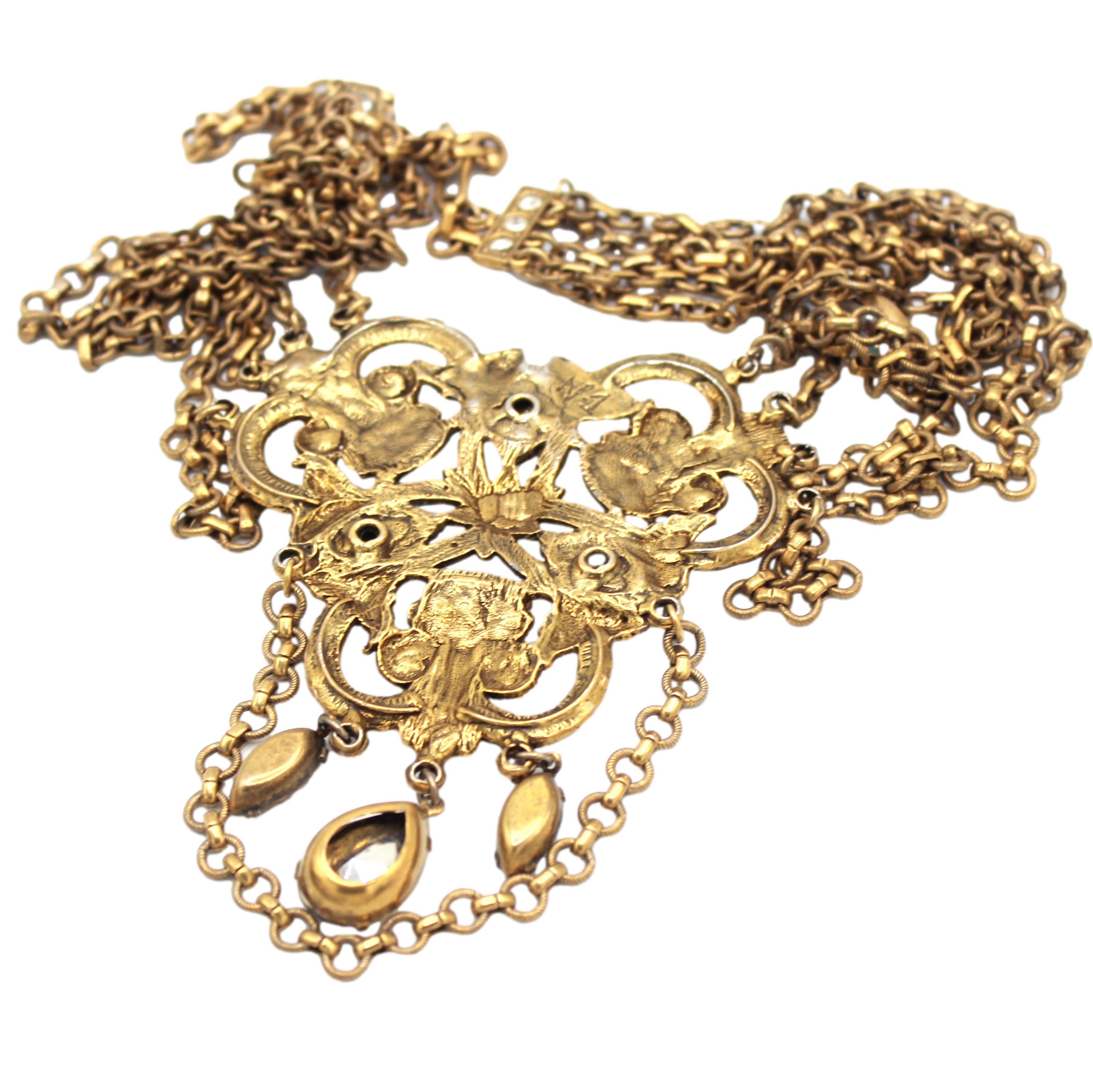 Vintage JULIANA Clear Rhinestone Baroque Festoon Swag Statement Necklace IIJJ#8745
