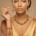 Vintage EISENBERG Amber Crystal Bead Chain Necklace Bracelet Dangle Earrings Set
