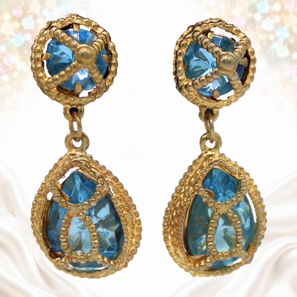 Juliana sky-blue caged earrings detail