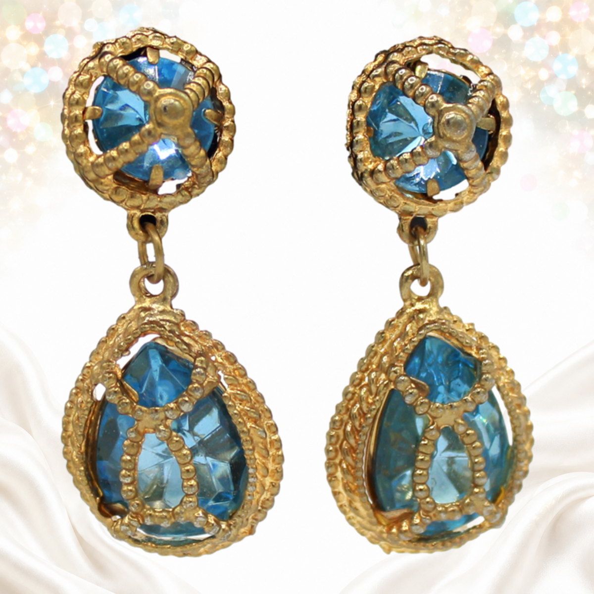 Juliana sky-blue caged earrings detail